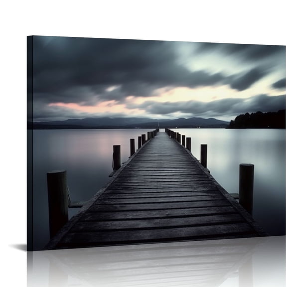 ONETECH Pier Picture Canvas Wall Art: Vintage Lake Dock Artwork Painting for Bedroom