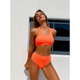 thumbnail image 3 of Tangerine Ribbed Racerback High-Waist Bikini Set, 3 of 5