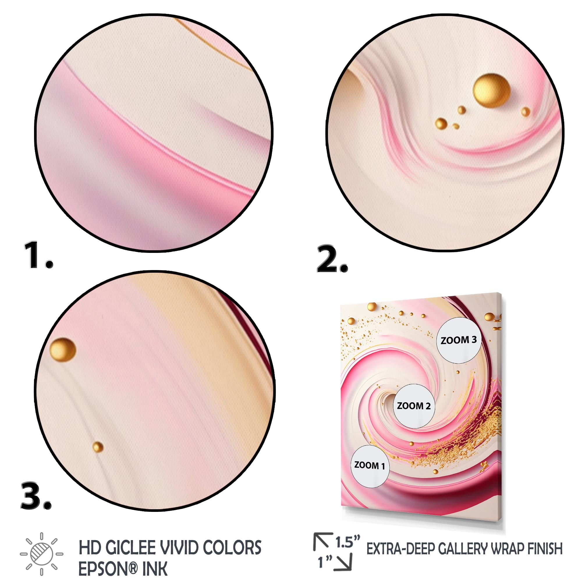 Designart Pink And Gold Abstract Circles I Canvas Wall Art