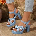 thumbnail image 2 of Mepaouo Sandales à Talons Blocs Épais pour Femmes, Bout Ouvert, Plateforme avec Nœud, Escarpins de Soirée pour Robe, 2 of 8