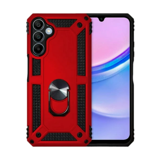 Funda Uso Rudo Con Anillo Magnético Cely Vesmir Para Samsung A15 Rojo Más 2 Micas De Cristal