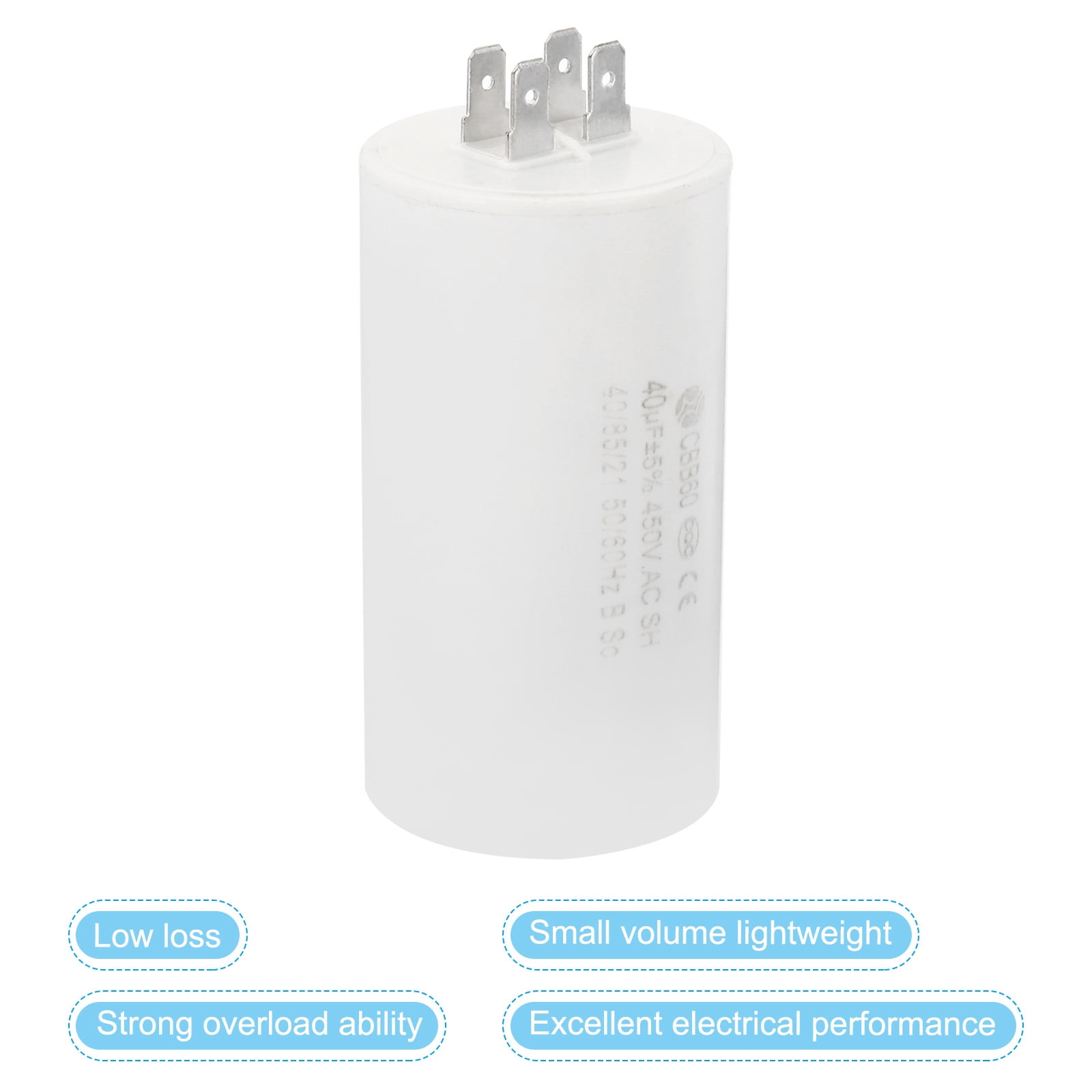 CBB60 40uF Running Capacitor,2pack AC450V 4 pins 50/60Hz Cylinder 1.95 x  3.71inch