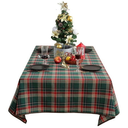 

2 Pack Christmas Tablecloth For Rectangle Tables Plaid Tablecloth With Snowflake Print Polyester Table Cover For New Year Party Coffee Table Dining Table-Green D-140*200cm