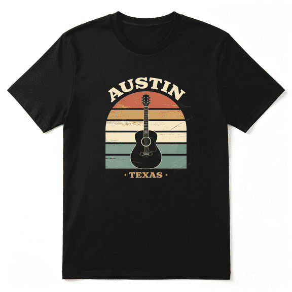 Austin Texas Acoustic Guitar Retro Graphic Tee for Men and Women, Beer Enthusiast Party Cotton Short Sleeves T-Shirt