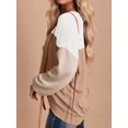 thumbnail image 2 of Womens Fashion Color Block Long Sleeve Crewneck Knitted Casual Loose Pullover Shirts Tops White & Khaki L, 2 of 4