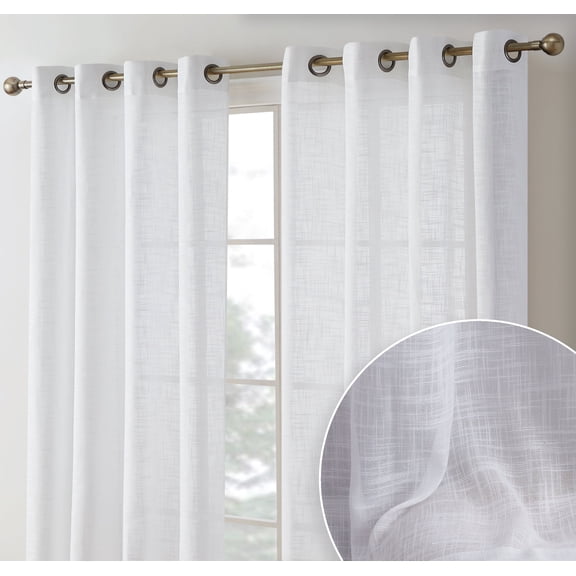THD Harley Faux Linen Textured Semi Sheer Sun Light Filtering Window Grommet Curtain Panels, Set of 2 Panels