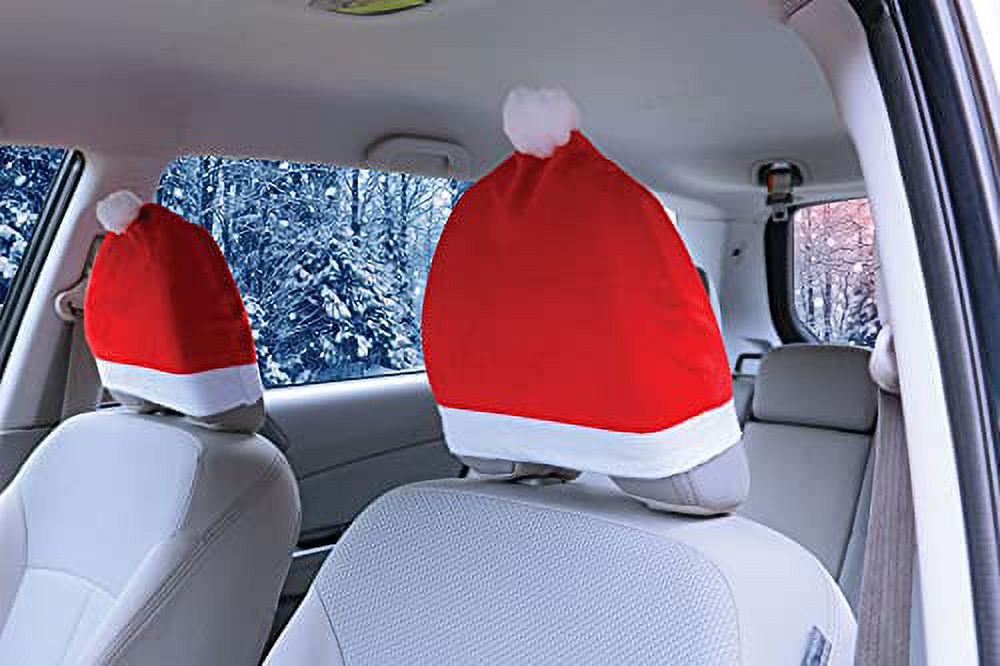 2 Pack Set Santa Hat Car Seat Headrest Covers as Cute Car Decor