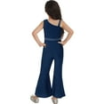 thumbnail image 4 of YONGHS Kids Girls Rhinestone One Shoulder Wide Leg Bell Bottom Jumpsuit Flare Pants Romper Navy Blue 16, 4 of 7