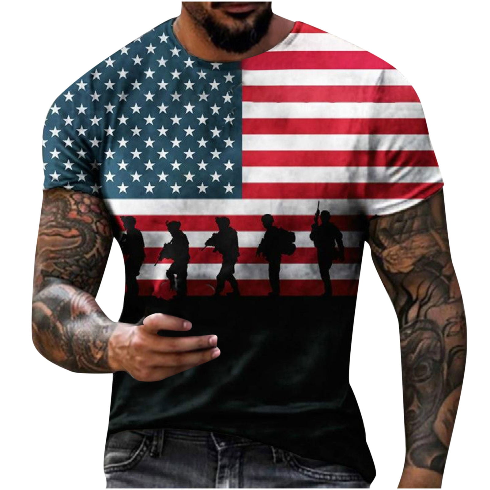 Men's American Flag T-Shirt Patriotic Tee Short Sleeve 4Th of July Apperal Abstract Workout Muscle T Shirts 