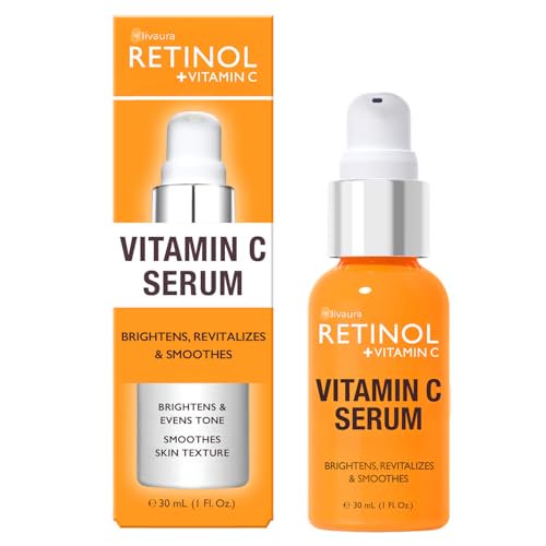 Suero facial Livaura con retinol y vitamina C: suero facial antiedad que unifica el tono de la piel, reduce las líneas de expresión y arrugas, el daño solar y las manchas oscuras, restaura la luminosi