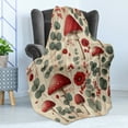 thumbnail image 3 of Ambesonne Rustic Fleece Throw Blanket Floral Woodland Mushrooms 50"x70" Champagne Dark Coral, 3 of 5