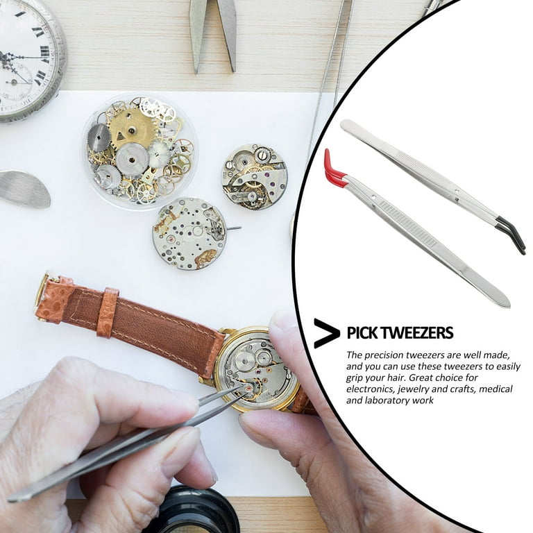 rubber bent tip Tweezers stainless steel craft tweezers precision for  jewelry