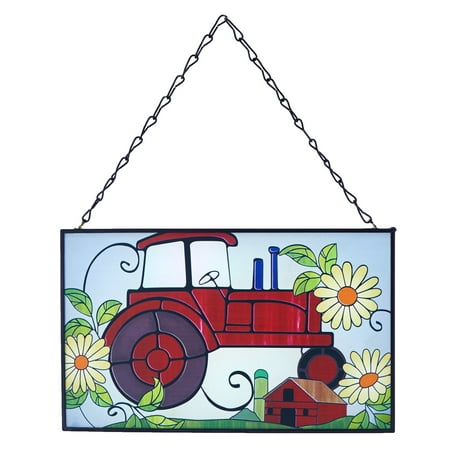 Tractor Stained Glass Sun Catcher - Retro Hanging Farm Ornament for Windows
