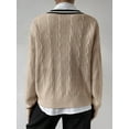 thumbnail image 5 of Womens V Neck Oversized Sweaters Long Sleeve Cable Knit Pullover Striped Chunky Sweater Casual Tennis Tunic Tops Khaki L, 5 of 8