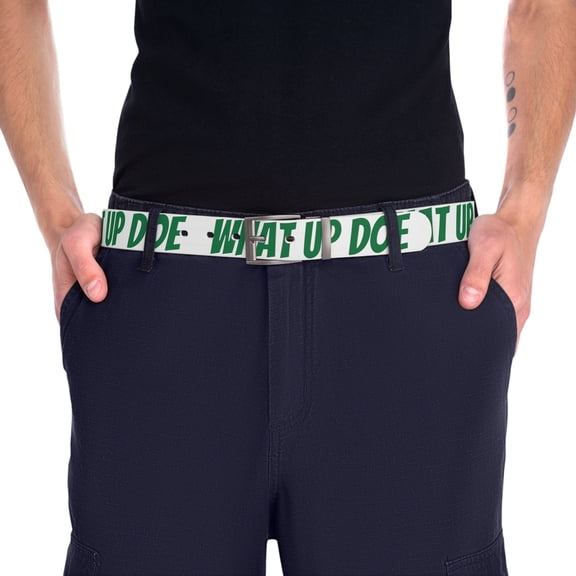 What Up Doe White Belt Green Letters by Bougie Trash 50" one size fits most