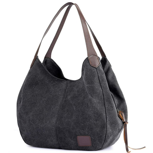 DOURR Bolso de hombro con múltiples bolsillos para mujer, bolso de mano de lona de algodón a la moda