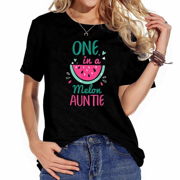 One In A Melon Auntie Watermelon Family Matching Women's Standard T-Shirt with Graphic Design – Graphic Tees for Women