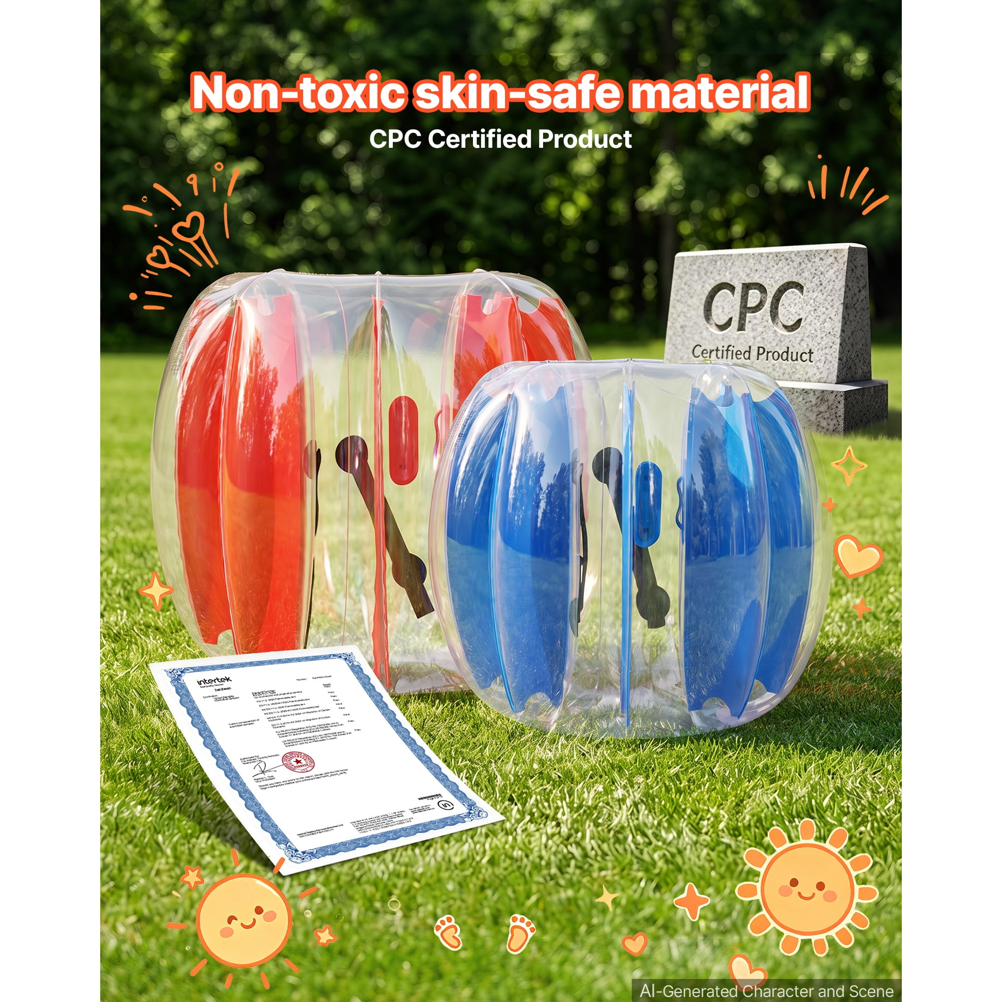 KFFKFF Set of 4 Inflatable Bumper Balls in 3FT and 4FT Sizes, Blue and Red, Designed for Kids and Teens, Ideal for Backyard, Camping, Picnics, Made from Durable PVC Material with Handles for Easy Use