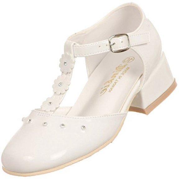 BNY Corner Patent Floral T Strap Formal Uniform Communion Flower Girl Dress Shoes White 6.5 Toddler TR 66.16