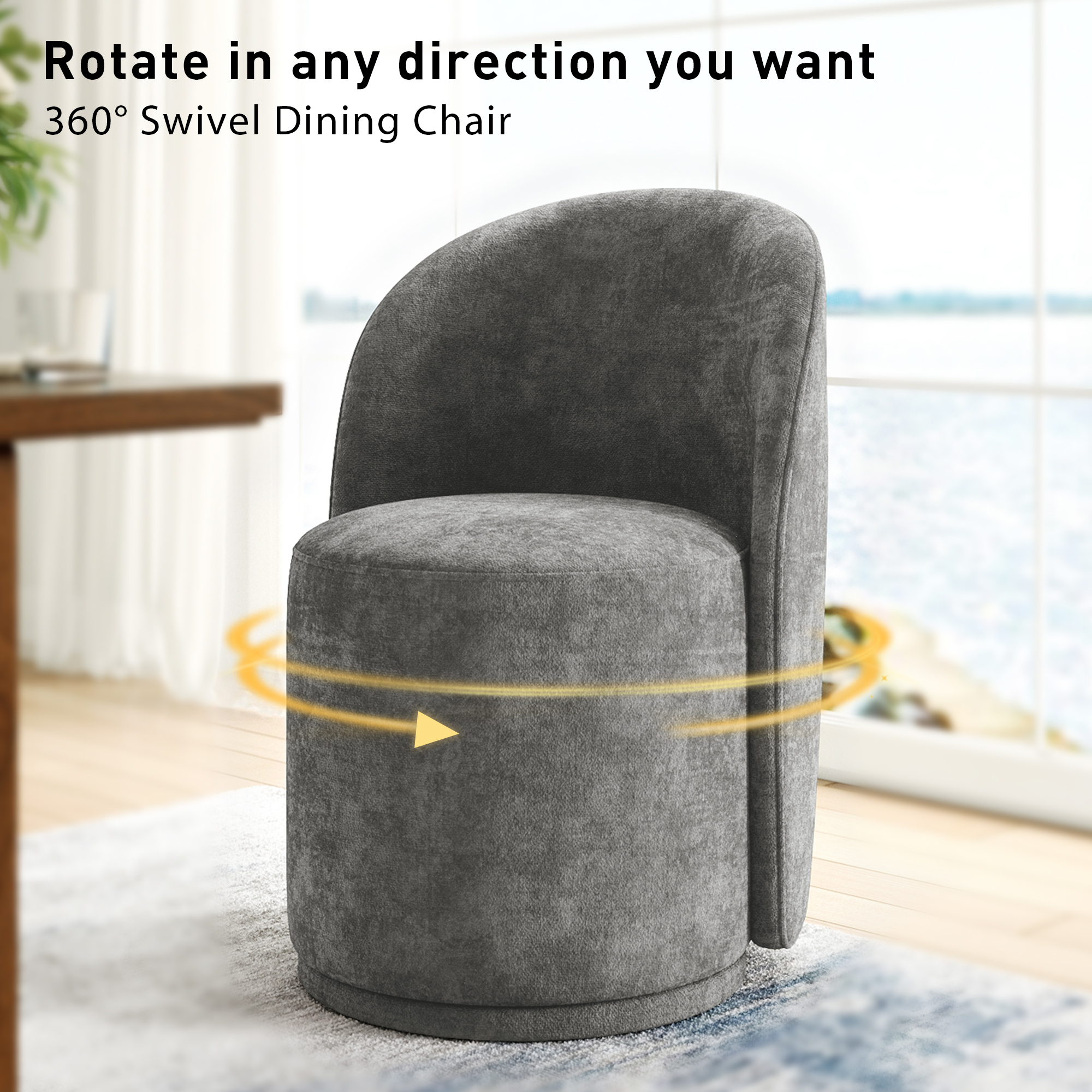 DREAMSIDEA Swivel Dining Chair, Upholstered Barrel Accent Chair for Dining Room & Kitchen Chairs, Morden Round Vanity Chair for Living Room&Bedroom,Set of 2 Linen-Gray
