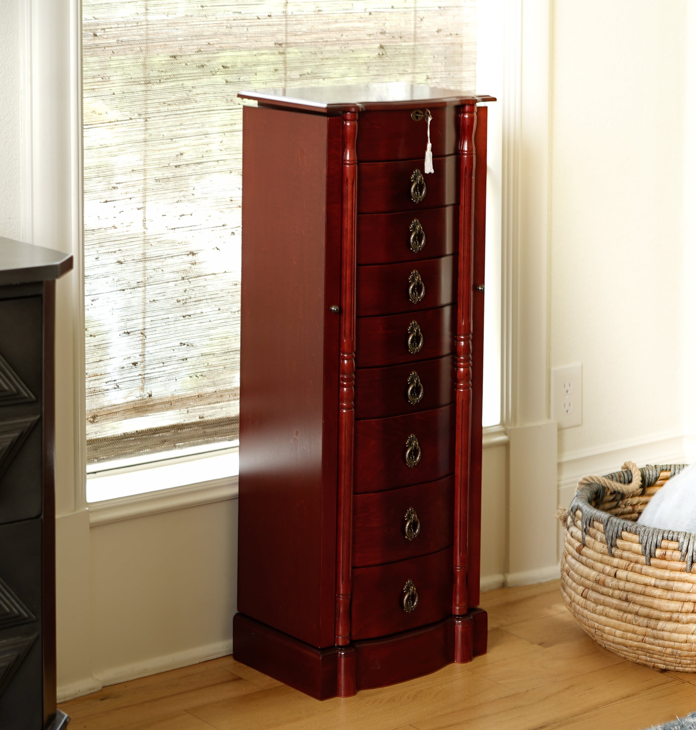 Hives and Honey Robyn Brown Wood Jewelry Armoire  40" H with Lock and Key - Cherry Finish