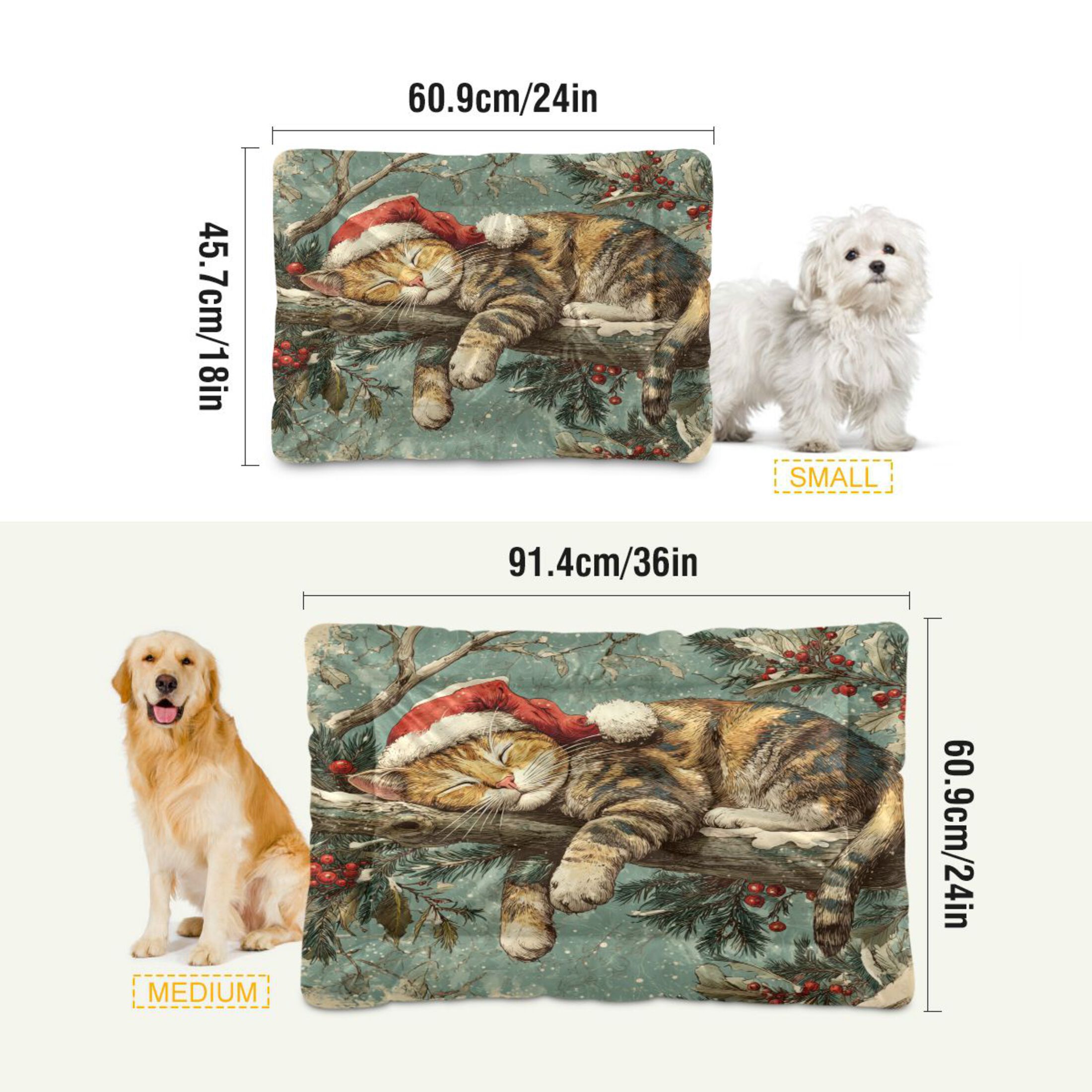 Qxltty Christmas Cute Cat Ped Pad Wear-resistant and Hard to Bite Through Sleeping Pad for Small Medium Large Dogs Winter Pet Bed 36×24in
