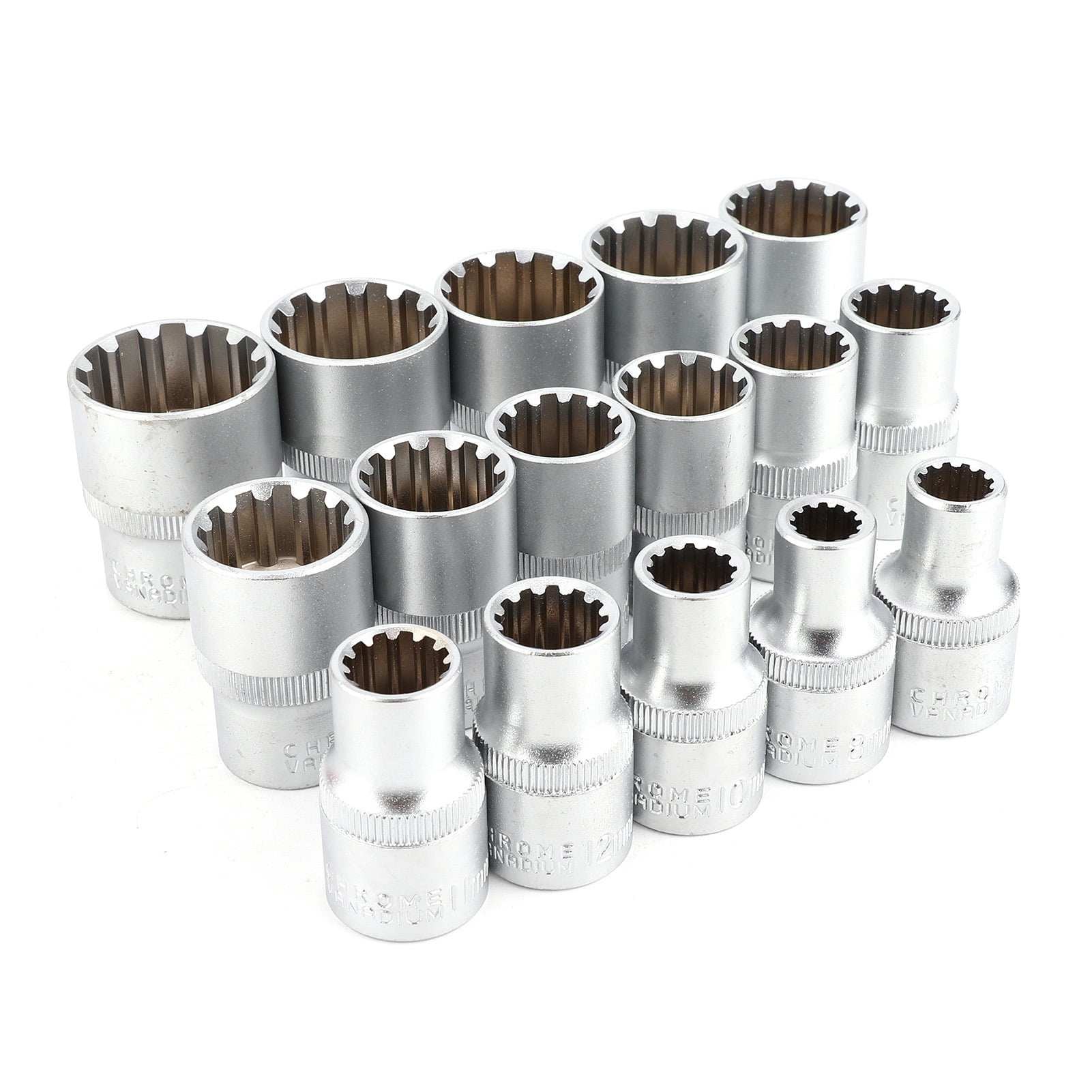12 Point Socket Set, 16pcs Durable Spline Socket Set SAE