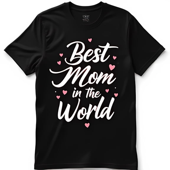 Best Mom in the World Black T-Shirt with Heart Graphic Casual Tee
