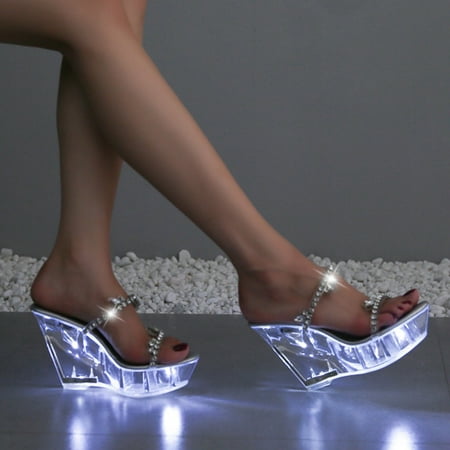 

Cathalem Luminous Diamond High Heel Shoes Luminous Wedge Heel Women Shoes Women High Heel Clog Sandals for Women Buckle Silver 6.50