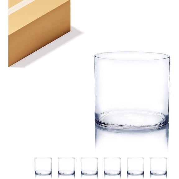 WGV Cylinder Vase Bulk, Width 6", Height 6", Clear Glass Container Terrarium Candle Holder for Wedding Centerpiece, Party Event, Home Office Decor, 6 Pieces