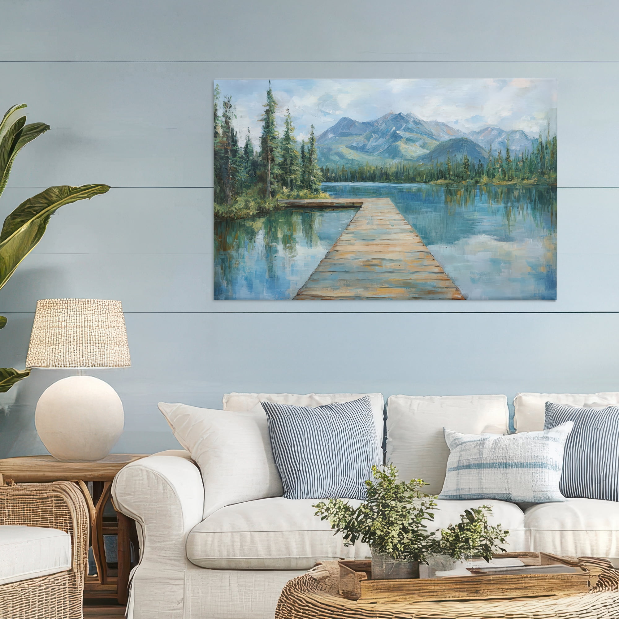 Stupell Industries Peaceful Lake Dock in the Mountains Canvas Wall Art, design by Petal Prints Design