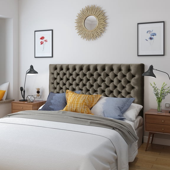 Queen Size Bed Frame, BIERMAN HEADBOARD, Grey King Size Bed Frame,Velvet Full Size Bed Frame,
