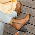 thumbnail image 5 of Wensltd Leather Boots for Women Brown Low Chunky Heel Daily Fashion Fall Boots Lightweight, 5 of 9