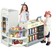 Gymax Kids Wooden Grocery Store Playset w/ Realistic Checkout Counter Vending Machine