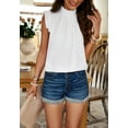 thumbnail image 3 of Solid Color Ruffle Neck Blouse, White, Medium, 3 of 5