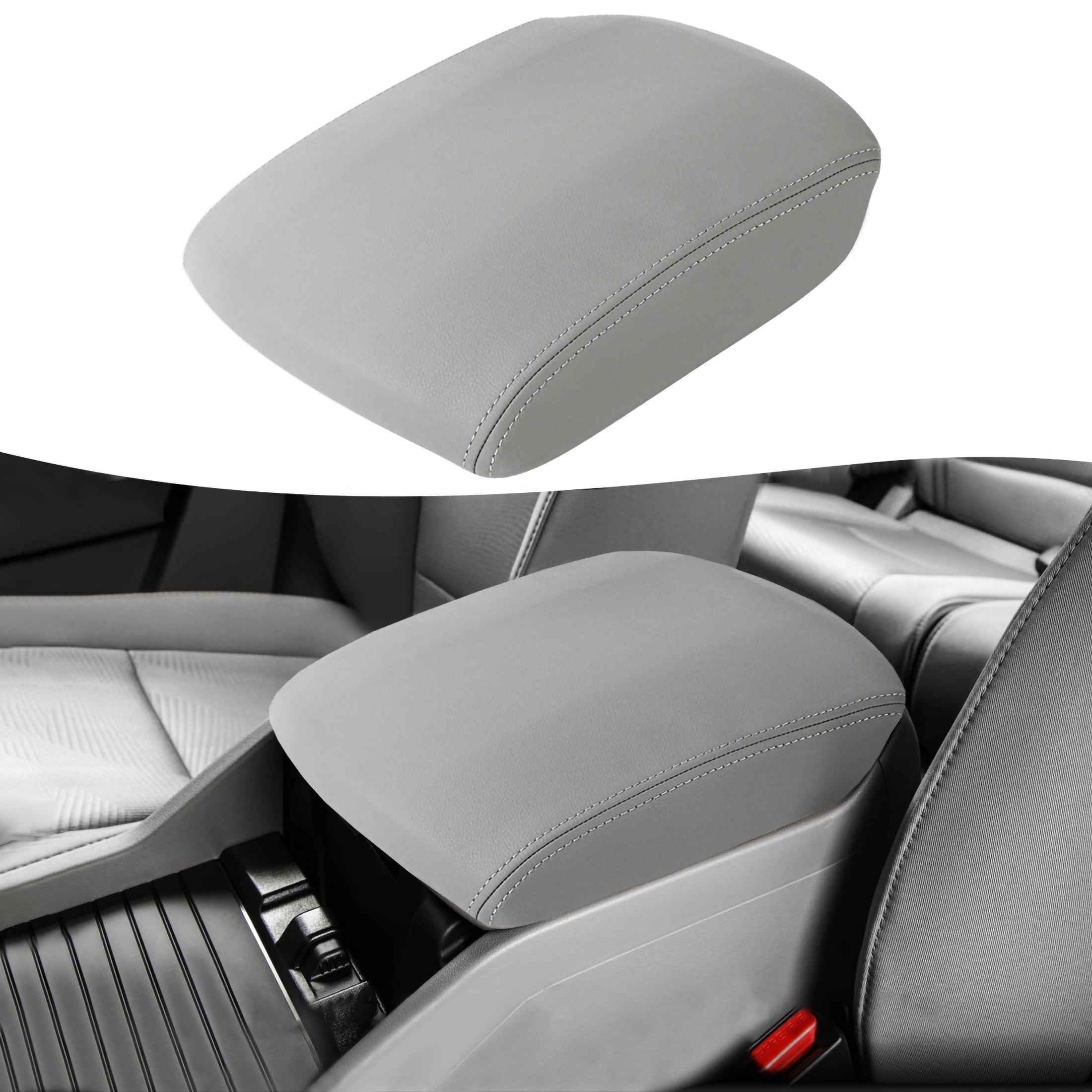 KBH Center Console Lid Armrest Cover for Honda Pilot 2009-2015, Car Arm Rest Cover Replacement Upholstery, Gray (Leather Skin Only)
