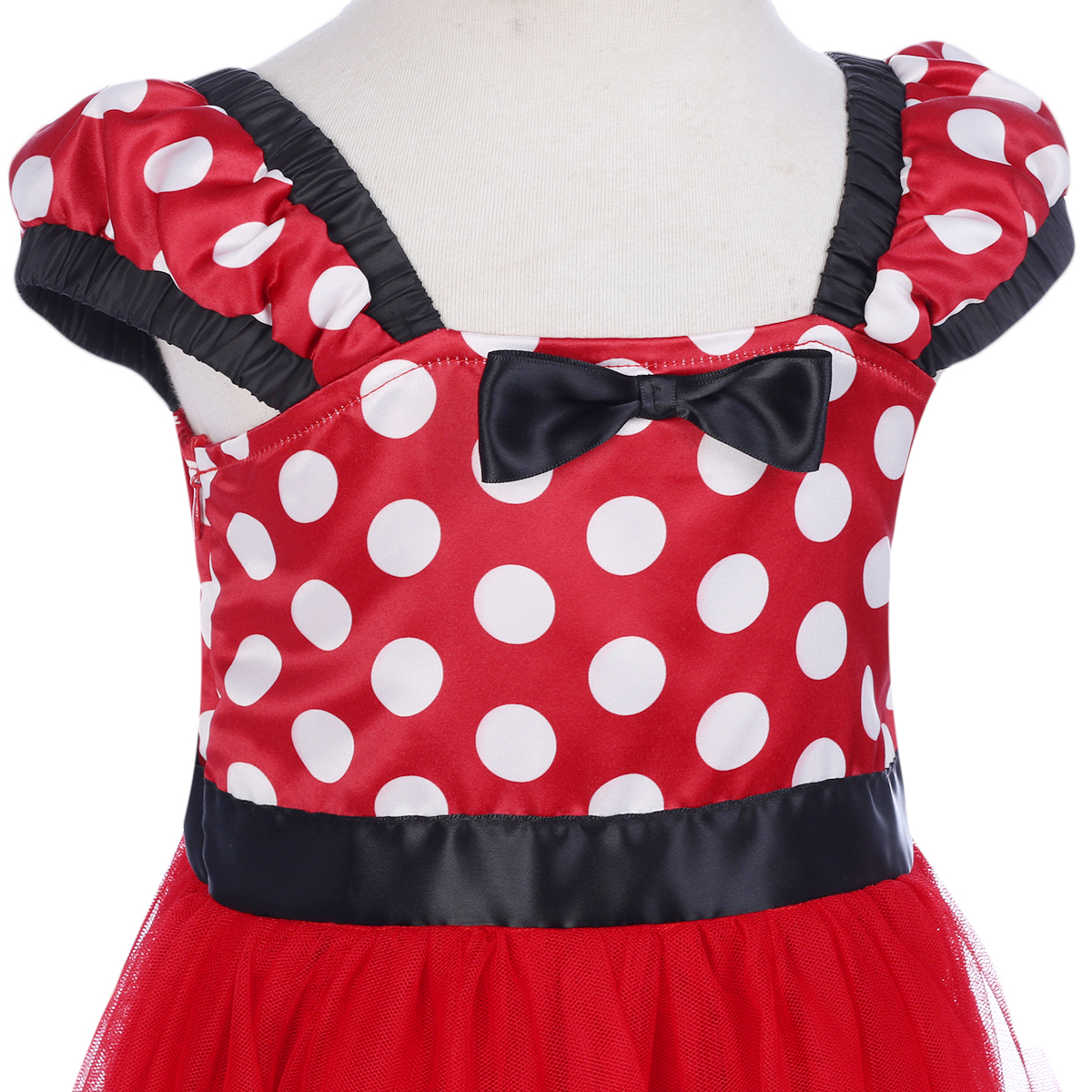 IBTOM CASTLE Toddler Girls Polka Dots Princess Party Cosplay Pageant Fancy Dress up Birthday Tutu Dress + Ears Headband Outfit Set 3-4 Years Red - image 5 of 8