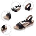 thumbnail image 5 of Rokment Women's Platform Chunky Heels Dressy Sandals Fashion Casual Metallic Silver Buckles Leather Elastic Ankle Strap Wedge Slingback Heeled Summer Comfortable Walking Shoes Black Size 6, 5 of 7