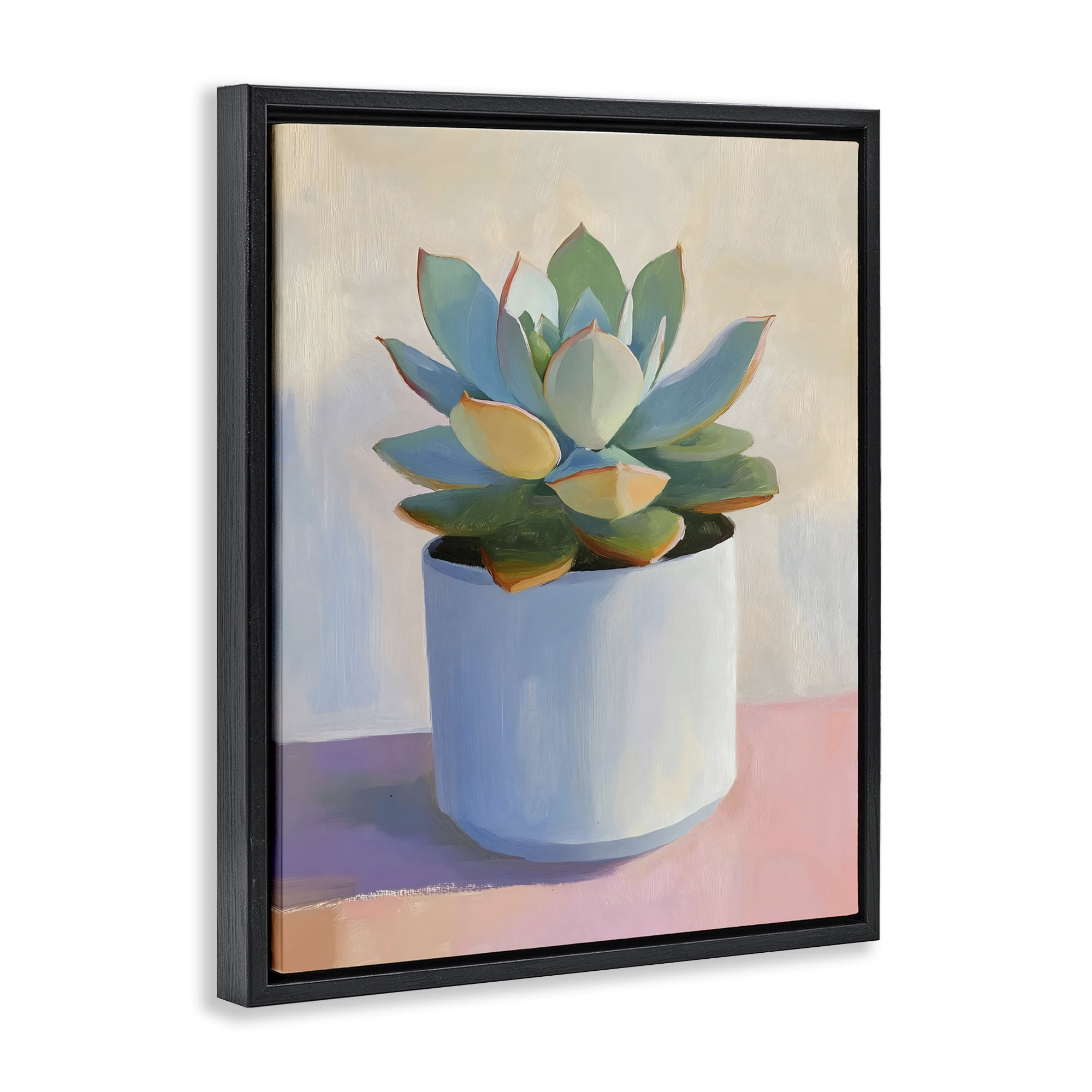 Stupell Industries Succulent Plant in White Pot Black Framed Floater Canvas Wall Art, design by The Prints Vibe