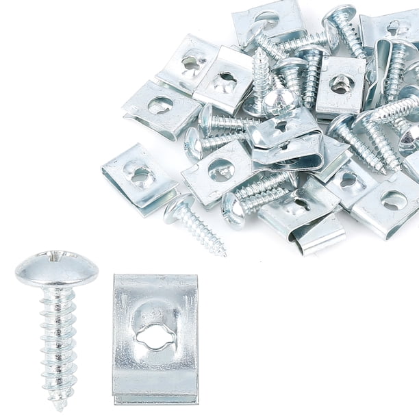 20 Juegos 4.2x16mm Coche Clips U Clip Tornillo Surtido Tono Plata