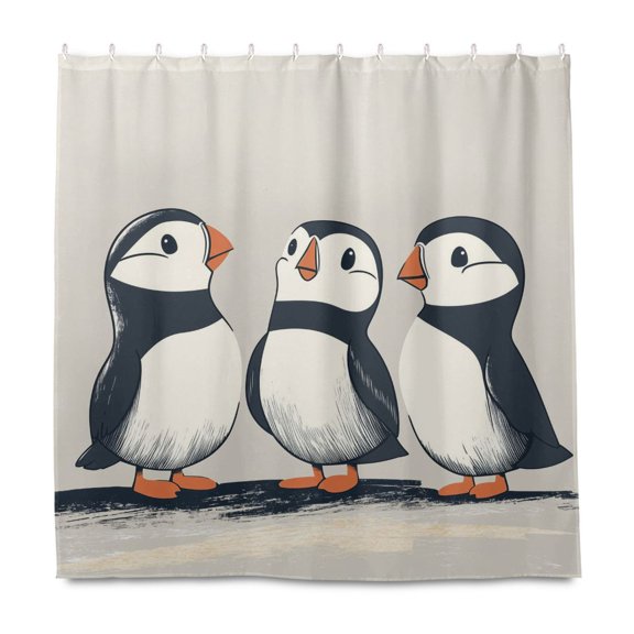 Yayeee Shower Curtain with Hooks 72"x72" Waterproof Fabric Bathroom Hanging Decor, Cute Puffin