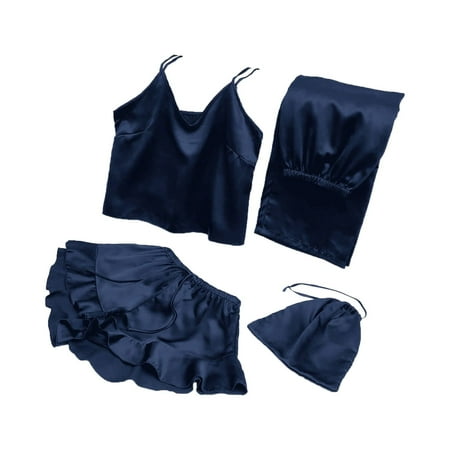 

NECHOLOGY Five Piece Set Of Suspender Pajamas That Can Be Worn In Four Seasons Black Suspender Trousers Home Womens Pajamas Warm Pajamas Navy X-Large