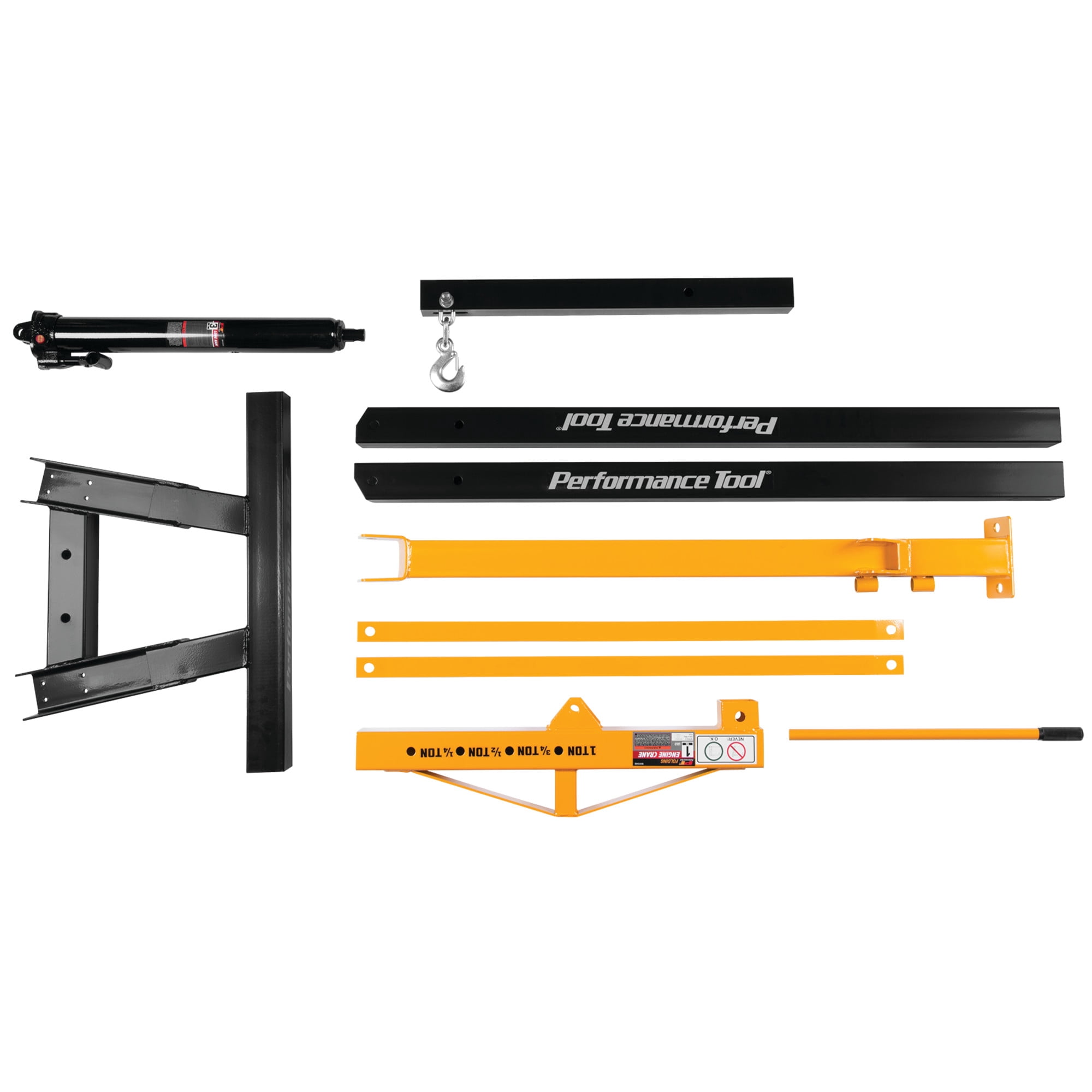 Performance Tool W41049 1-Ton Foldable Shop Crane - Fold-Up Legs, 2,000-Lb. Capacity, Load-Limiting Safety Valve, Yellow