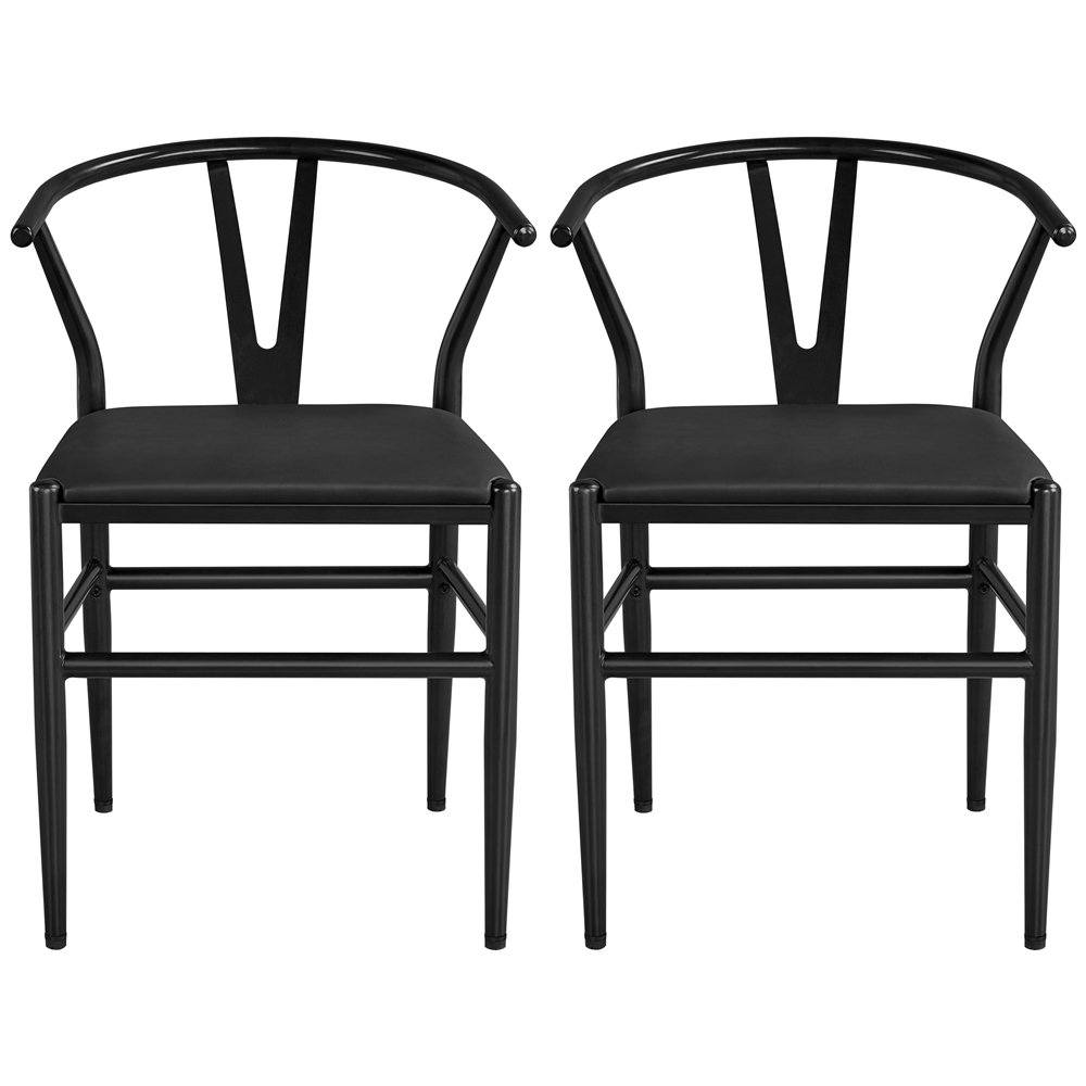 SmileMart Metal Dining Chairs with Backrest Upholstered Armchair for Home,Black