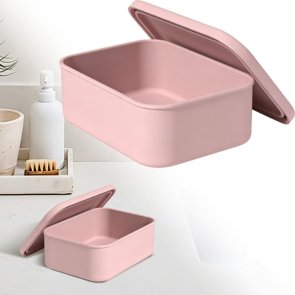 Clearance Portable Pink 300ml Silicone Travel Soap Box - Leakproof Soap Container with Lid for Business Trips and Camping