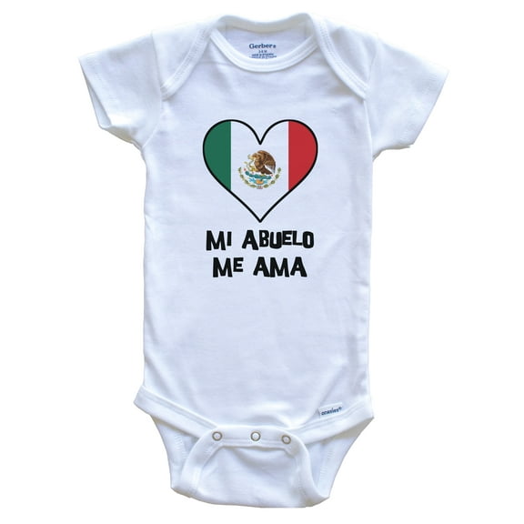 My Grandpa Loves Me Spanish Language Mexico Flag Heart Baby Bodysuit - Mi abuelo me ama, 0-3 Months White