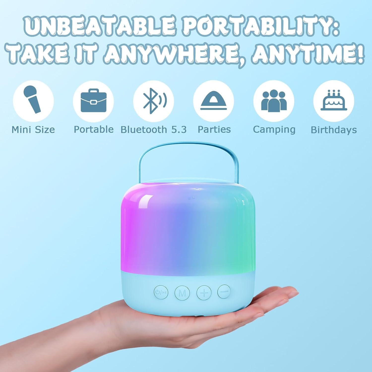 Mini Karaoke Machine, Karaoke Machine for Kids Toys, Portable Bluetooth Speaker Mini Karaoke Machine with 2 Wireless Microphones, Karaoke Gifts for Adults Kids Birthday Home Party (Blue)