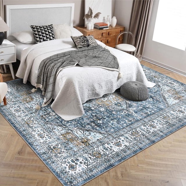 TROPOW Washable Area Rugs,Rugs for Living Room Bedroom Decor Oriental Vintage Carpet Non Skip Floor Mats Distressed Large Rug for Classroom Nursery Dining Room Office