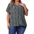 thumbnail image 1 of Blusas de mujer de tallas grandes Agnes Orinda, camisas de botones florales, tops de cuello en V, blusas casuales con mangas acampanadas 3X en negro y púrpura, 1 of 6