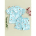 thumbnail image 4 of Bslissey Little Boys Easter Pajamas Set Cute Bunny Carrot Print Short Sleeve Button Shirt + Elastic Shorts 2Pcs Loungewear Toddler Kids Soft Sleepwear 12 Months-6 Years, 4 of 9